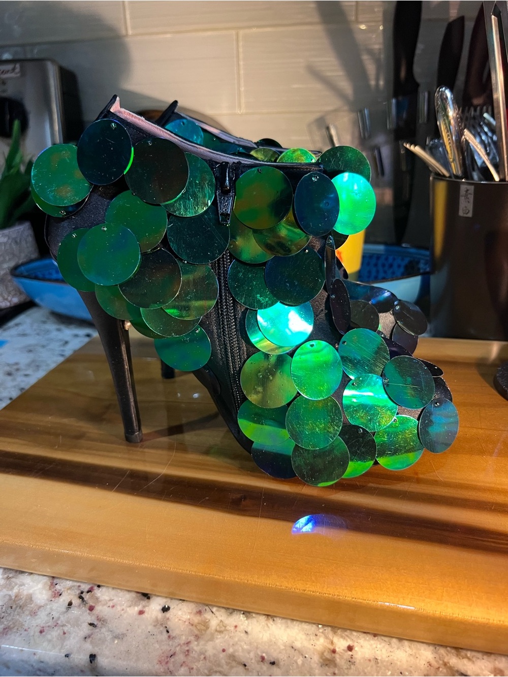 Sequin Disc High Heel Ankle Bootie - Patricia Rosales, Spain